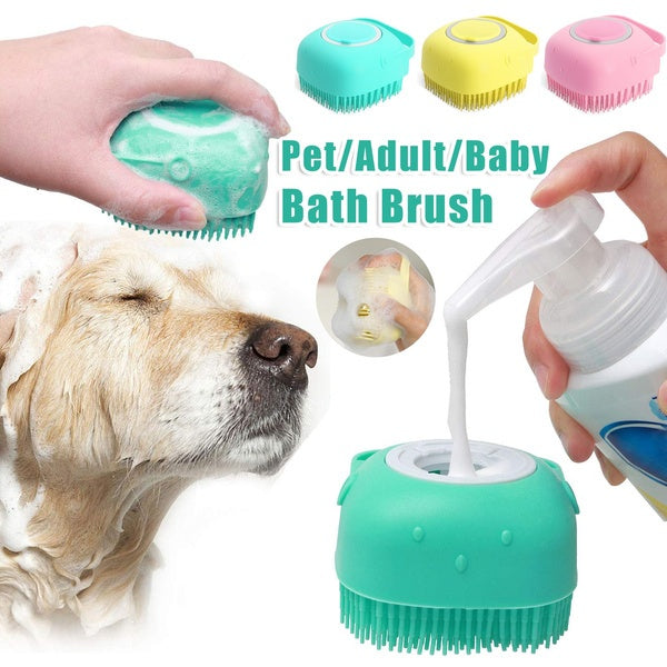 Silicone Dog Bath Brush with Shampoo Dispenser – Pet Grooming Massage Comb