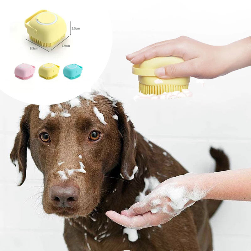 Silicone Dog Bath Brush with Shampoo Dispenser – Pet Grooming Massage Comb